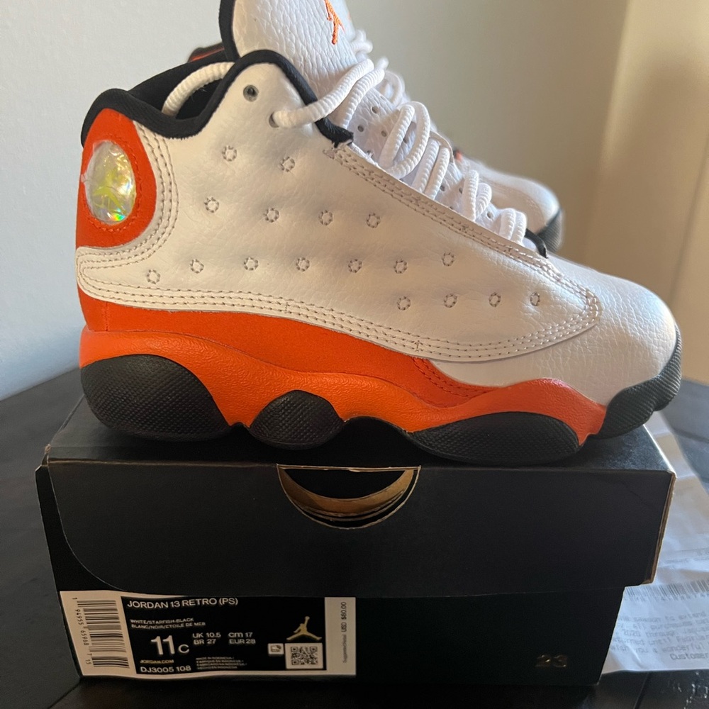 Jordan Sneakers in White, Black & Orange - Picture 2 of 5